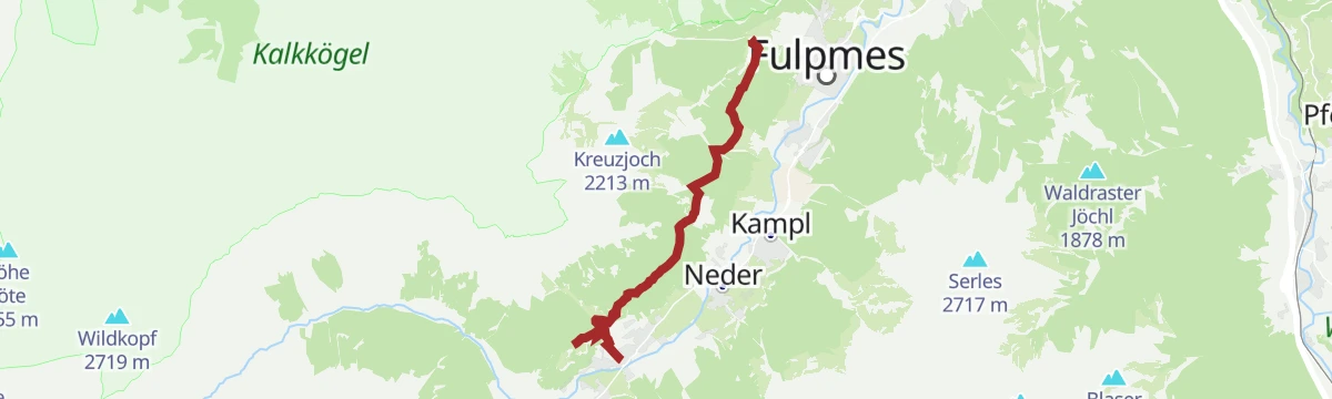 Route map: Sunnenseitn Weg: Mittelstation Schlick 2000/Froneben - Kartnall - Neustift